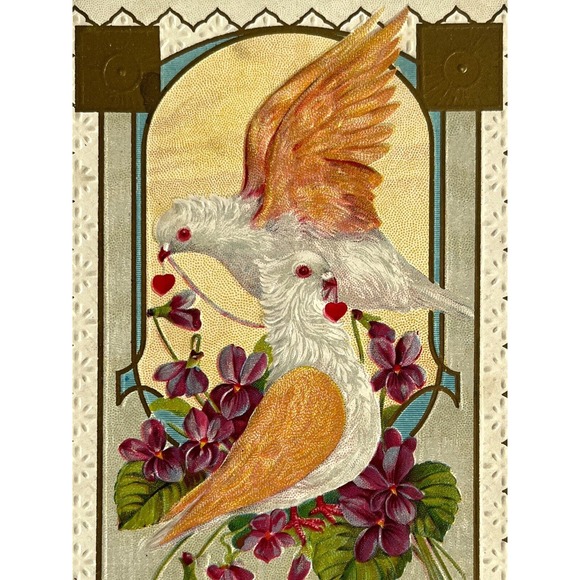 Antique Early 1900s Ephemera Embossed Unposted Signed Postcard White Doves SEE - Picture 1 of 6
